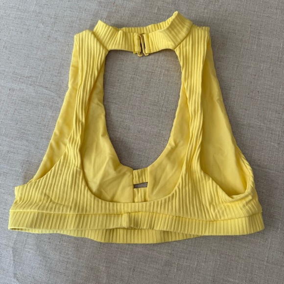 Beach Bunny Yellow Ribbed 2 Piece Bikini Set High Neck Cut Out - Picture 7 of 8